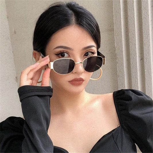 Gold Retro oval Sunglasses